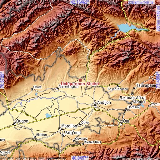 Topographic map of Uchqŭrghon Shahri