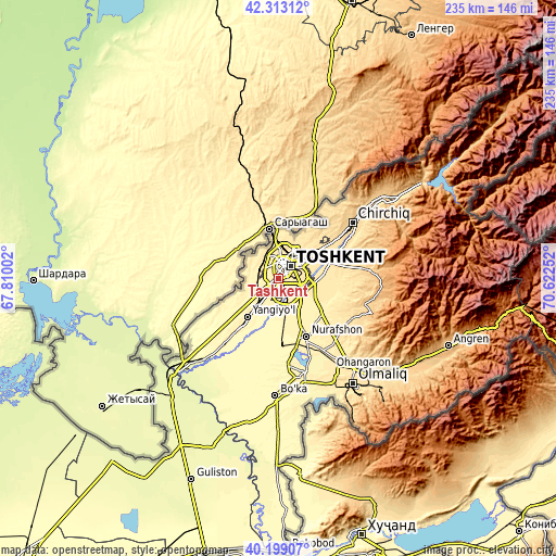 Topographic map of Tashkent