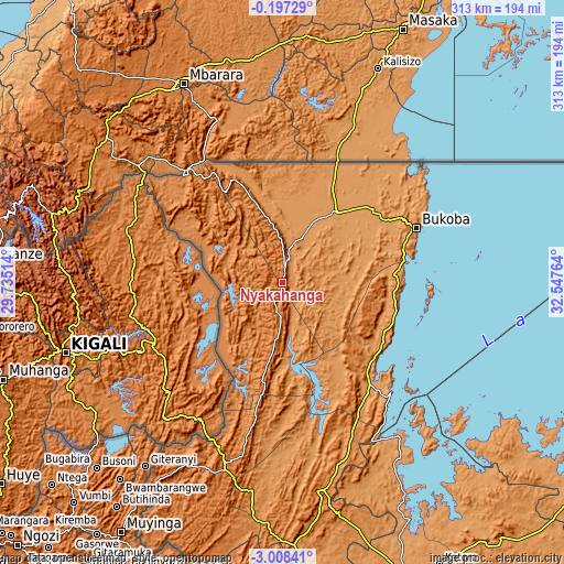 Topographic map of Nyakahanga