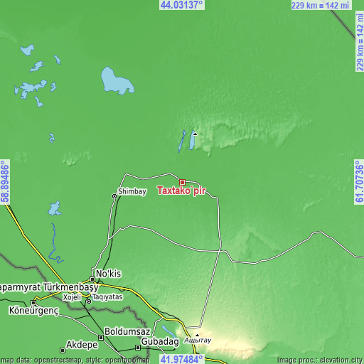 Topographic map of Taxtako‘pir