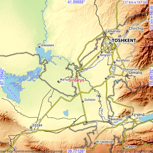 Topographic map of Sirdaryo