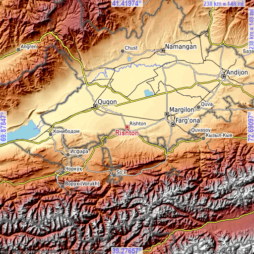 Topographic map of Rishton