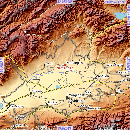 Topographic map of Namangan