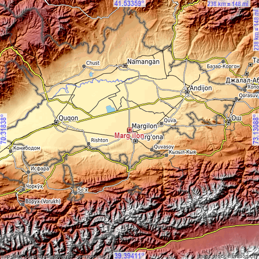 Topographic map of Marg‘ilon