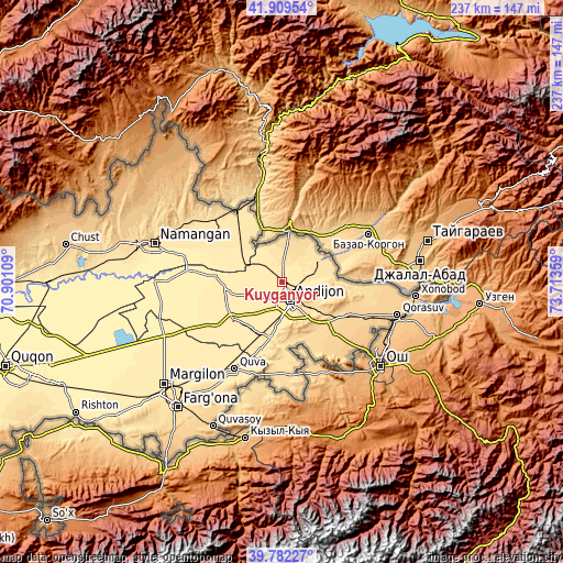 Topographic map of Kuyganyor