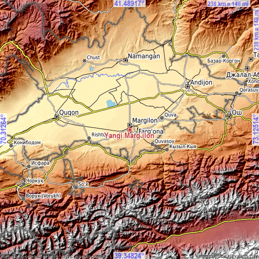 Topographic map of Yangi Marg‘ilon