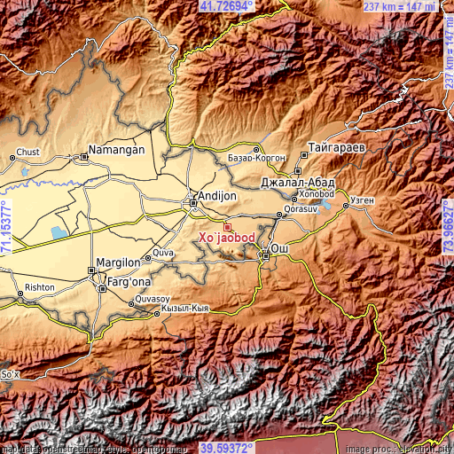 Topographic map of Xo‘jaobod