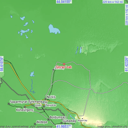 Topographic map of Qorao‘zak