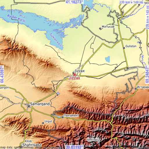 Topographic map of Jizzax