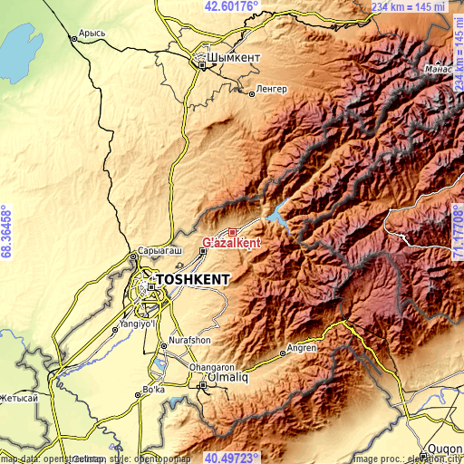 Topographic map of G‘azalkent
