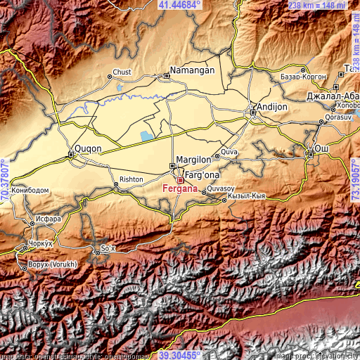 Topographic map of Fergana