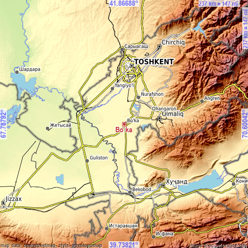 Topographic map of Bo‘ka