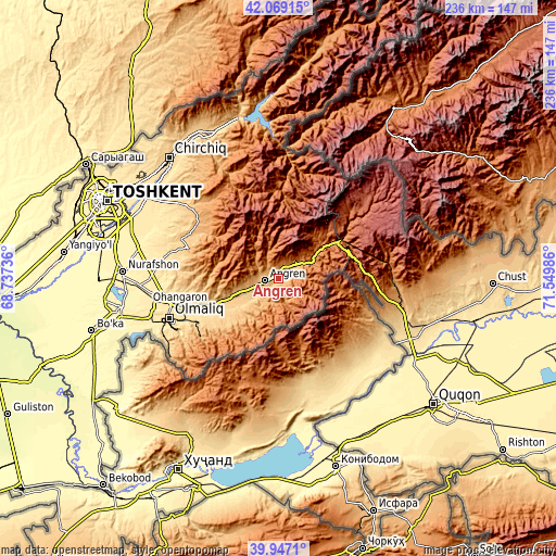 Topographic map of Angren
