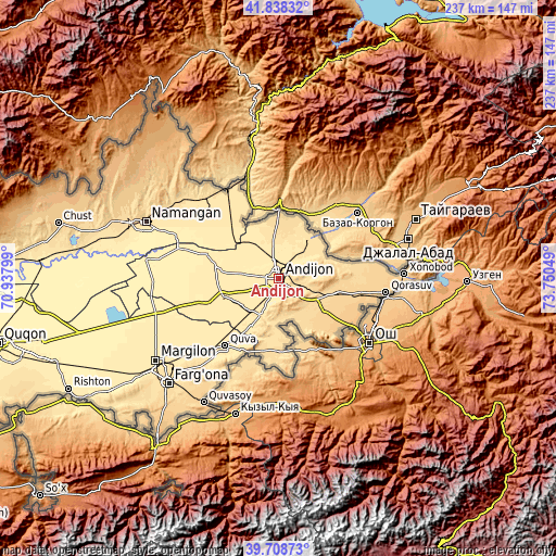 Topographic map of Andijon