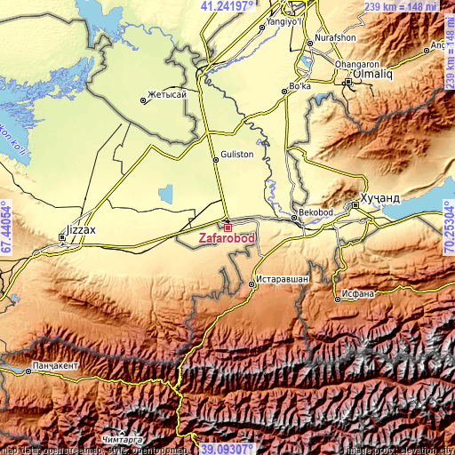 Topographic map of Zafarobod