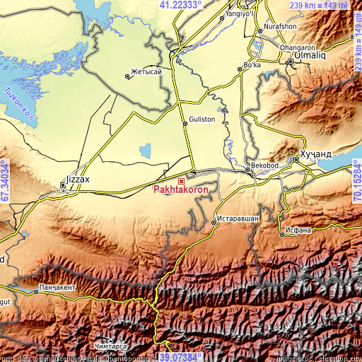 Topographic map of Pakhtakoron