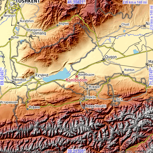 Topographic map of Konibodom