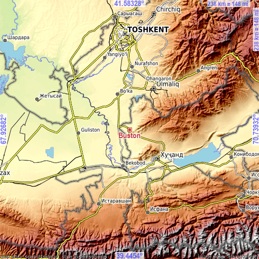 Topographic map of Bŭston