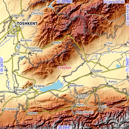 Topographic map of Shaydon
