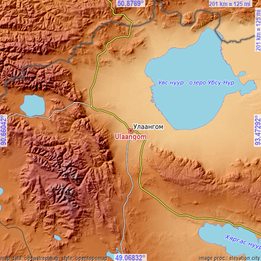 Topographic map of Ulaangom