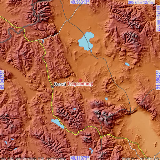 Topographic map of Tsagaantüngi