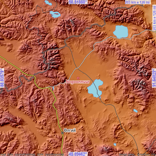 Topographic map of Nogoonnuur