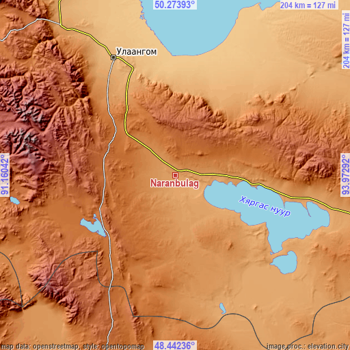 Topographic map of Naranbulag