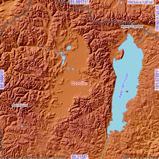 Topographic map of Dzöölön