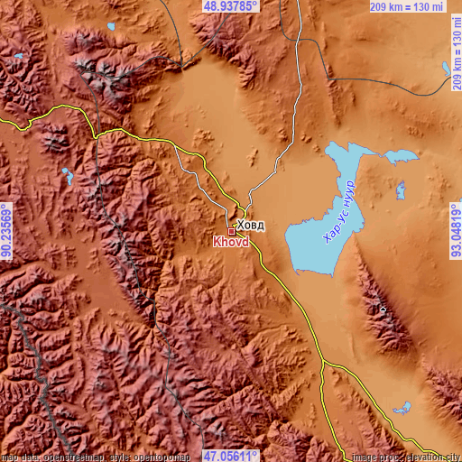 Topographic map of Khovd