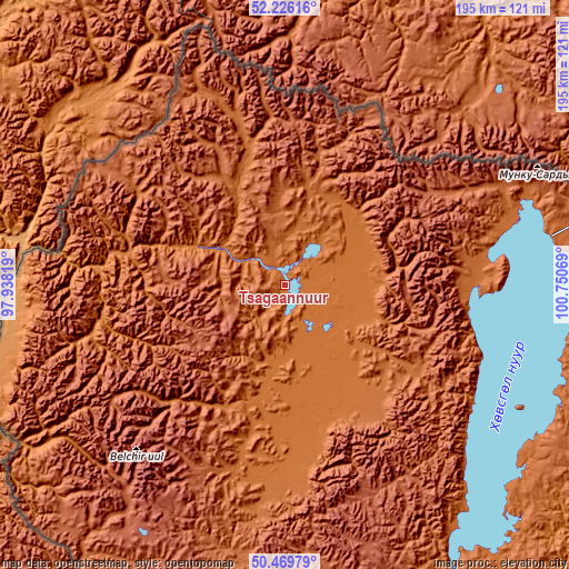Topographic map of Tsagaannuur