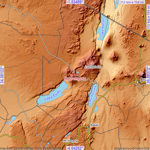 Topographic map of Ngorongoro