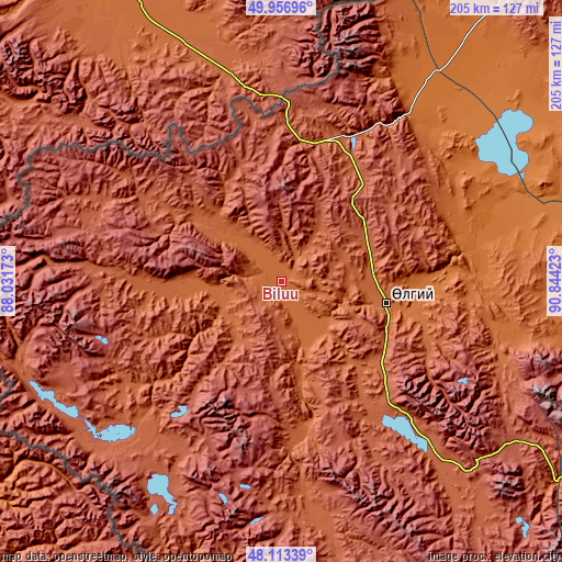 Topographic map of Bilüü