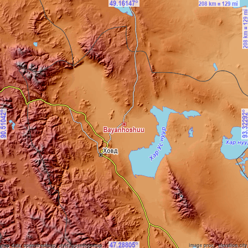 Topographic map of Bayanhoshuu