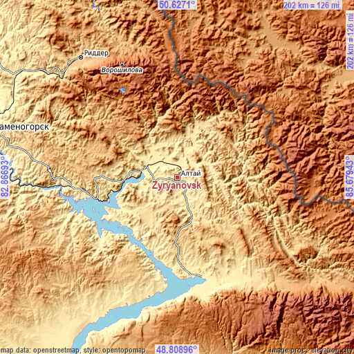 Topographic map of Zyryanovsk