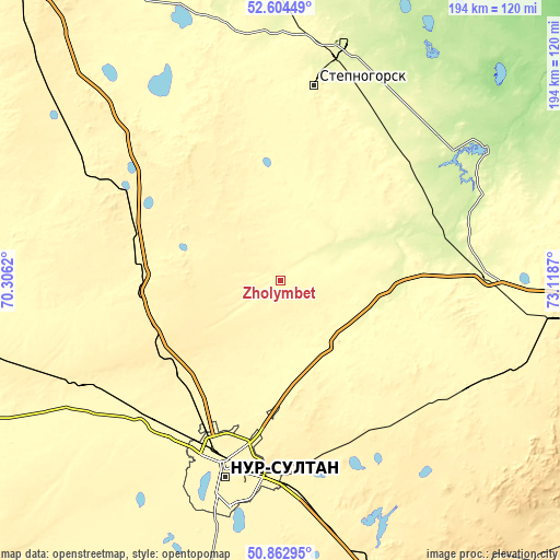 Topographic map of Zholymbet