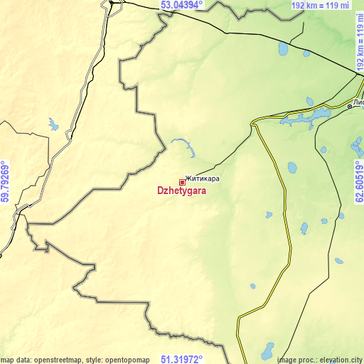 Topographic map of Dzhetygara