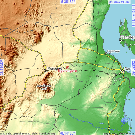 Topographic map of Ngerengere