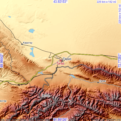 Topographic map of Taraz