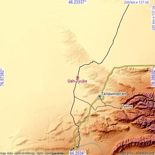 Topographic map of Ush-Tyube