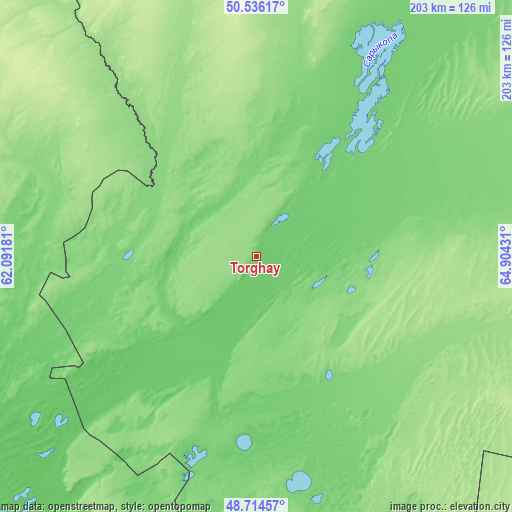 Topographic map of Torghay