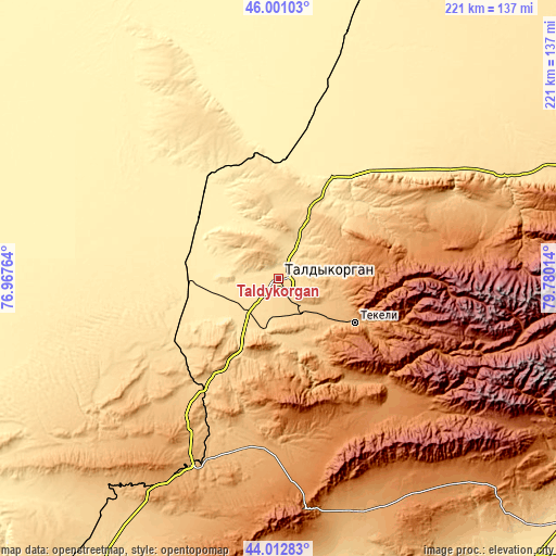 Topographic map of Taldykorgan