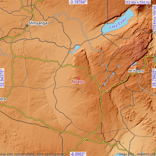 Topographic map of Ndago