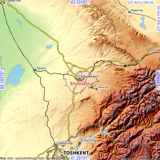Topographic map of Shymkent