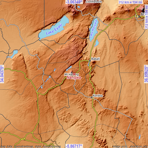 Topographic map of Nangwa