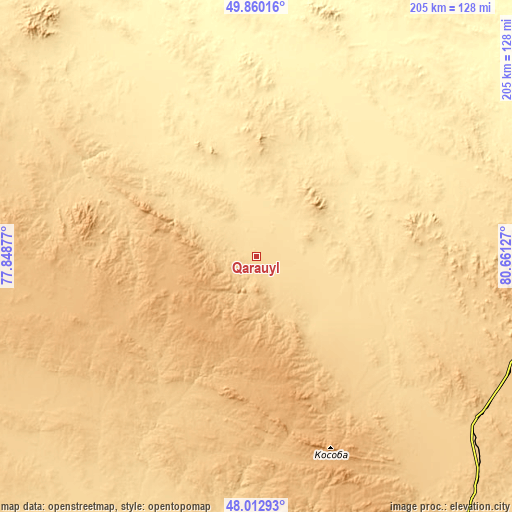 Topographic map of Qaraūyl