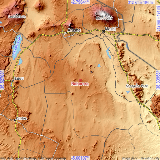 Topographic map of Naberera