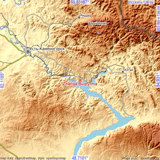 Topographic map of Zhanga Buqtyrma