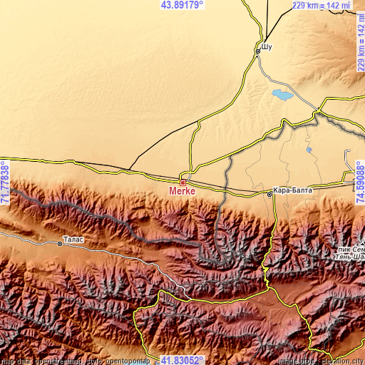 Topographic map of Merke