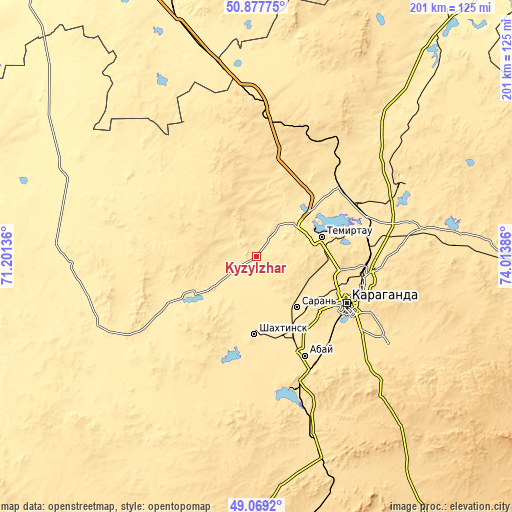 Topographic map of Kyzylzhar