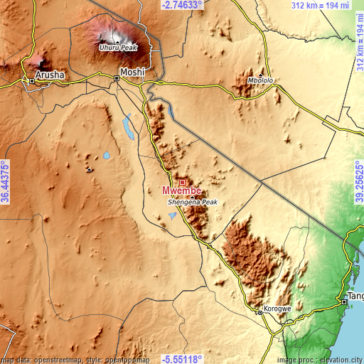 Topographic map of Mwembe
